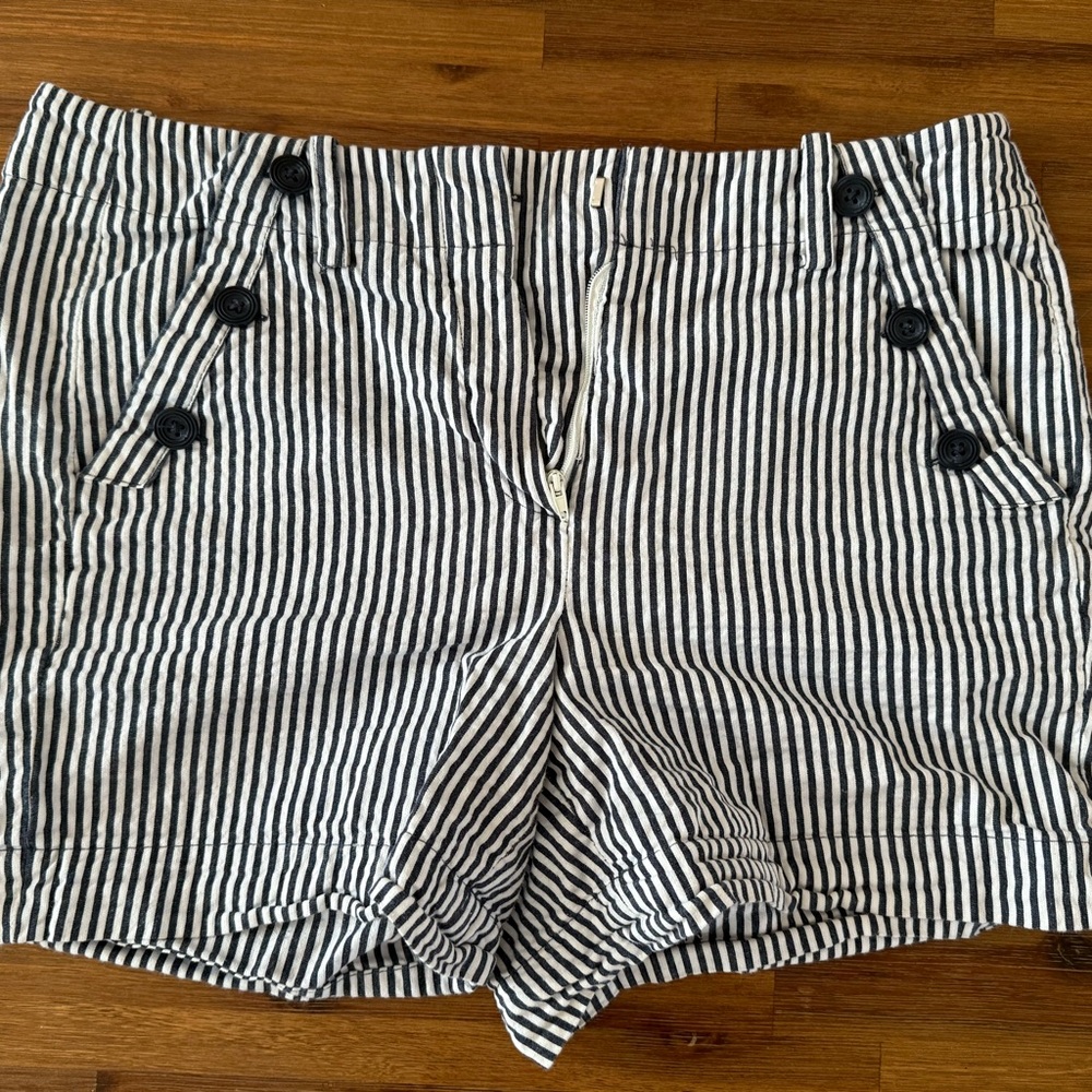 Sandro Black and White Striped Bermuda Shorts